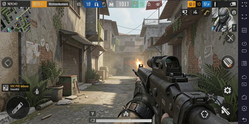 Tampilan gameplay NEKO4D dalam pertempuran FPS yang mendebarkan.