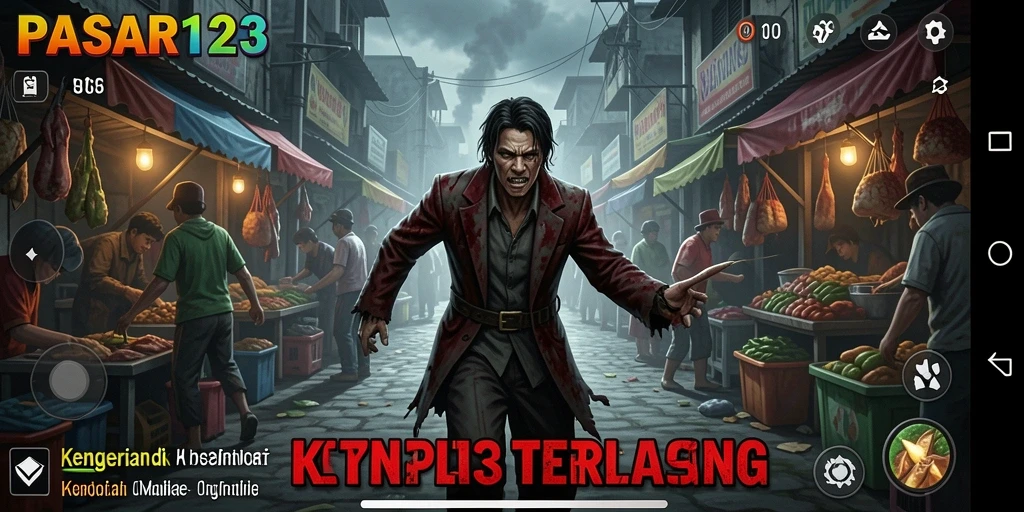 Screenshot utama PASAR123 yang menampilkan suasana mencekam dan gameplay seru.